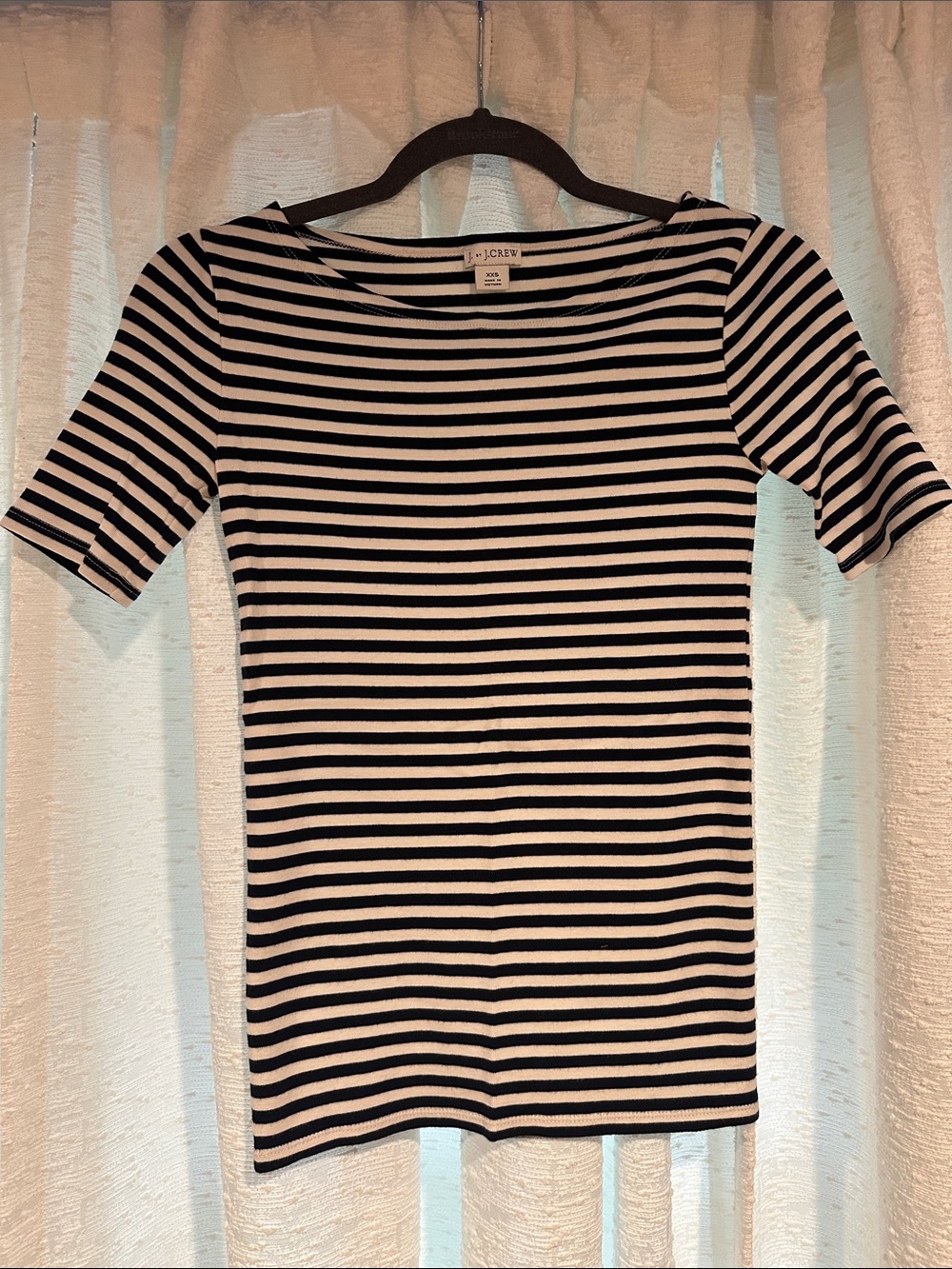 J. Crew Navy and White Striped Boatneck Short Sleeve Top - XXS